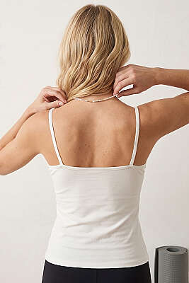 İp Askı Detaylı Pedli Büstiyer Ekru - Sporcu Sütyeni 