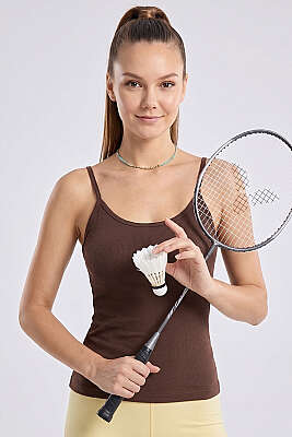 İp Askı Detaylı Pedli Büstiyer Kahve - AURAFİT