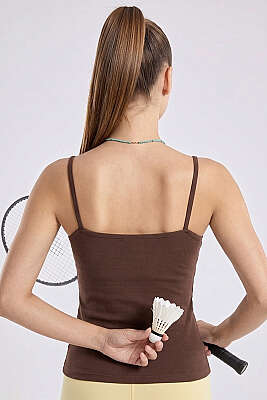 İp Askı Detaylı Pedli Büstiyer Kahve - Sporcu Sütyeni 