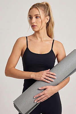 İp Askı Detaylı Pedli Büstiyer Siyah - AURAFİT