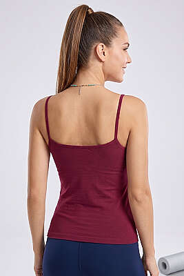 İp Askı Detaylı Pedli Büstiyer Vişne - Sporcu Sütyeni 