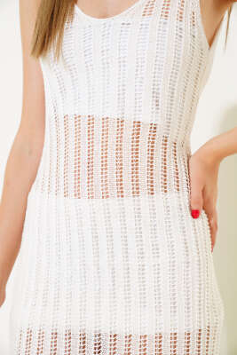 İp Askılı Ajurlu Elbise Bej - Kadın Giyim Modelleri