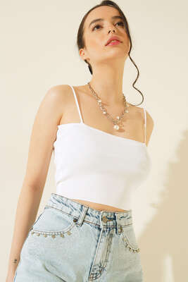 İp Askılı Crop Ekru 