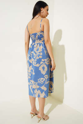 İp Askılı Desenli Elbise İndigo - Yılın Fırsatı