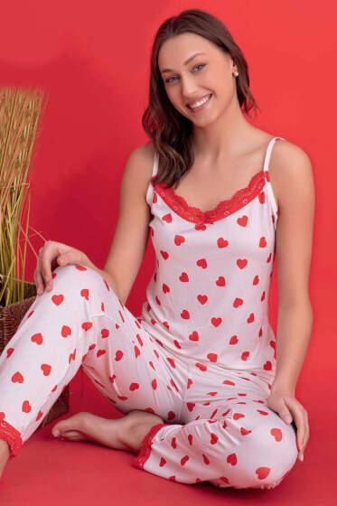 İp Askılı Dik Çizgili Pijama Takımı Beyaz - Yılın Fırsatı