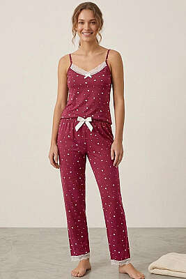 İp Askılı Kalp Baskılı Şort Pijama Takım Gül Kurusu - Pijama