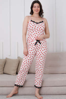 İp Askılı Kalpli Pijama Takımı Ekru - Pijama