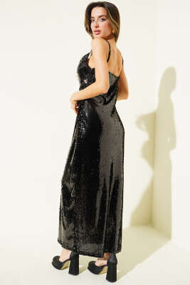 İp Askılı Pul Payet Abiye Elbise Siyah - Kadın Giyim Modelleri