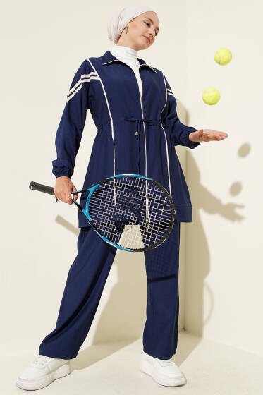 İp Bağcık Detaylı Garnili İkili Takım Lacivert - İKİLİ TAKIM