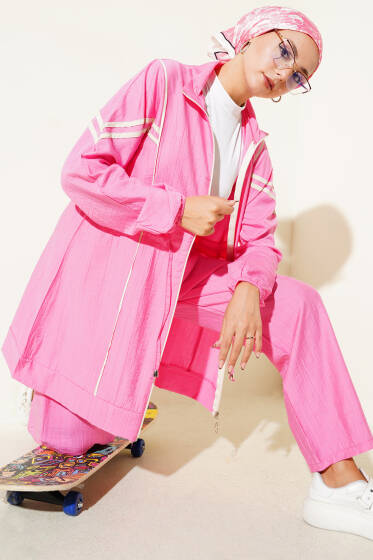 İp Bağcık Detaylı Garnili İkili Takım Pembe - İkili Takım