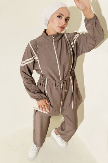 İp Bağcık Detaylı Garnili İkili Takım Vizon - İKİLİ TAKIM