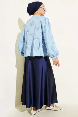 İp Bağcık Detaylı Püsküllü Kimono Mavi - Dış Giyim&Mont