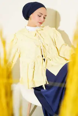 İp Bağcık Detaylı Püsküllü Kimono Sarı 