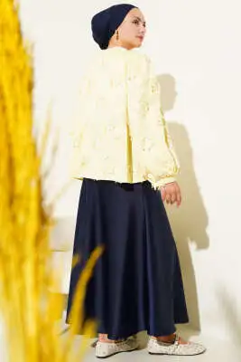 İp Bağcık Detaylı Püsküllü Kimono Sarı - Dış Giyim&Mont