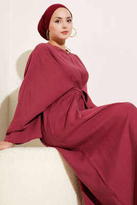 İp Bağcık Detaylı Salaş Elbise Bordo 