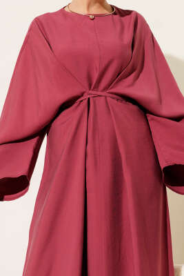 İp Bağcık Detaylı Salaş Elbise Bordo - Tesettür Elbise