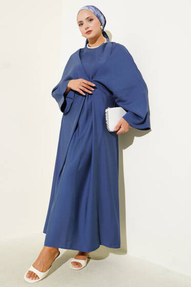 İp Bağcık Detaylı Salaş Elbise İndigo - Elbise