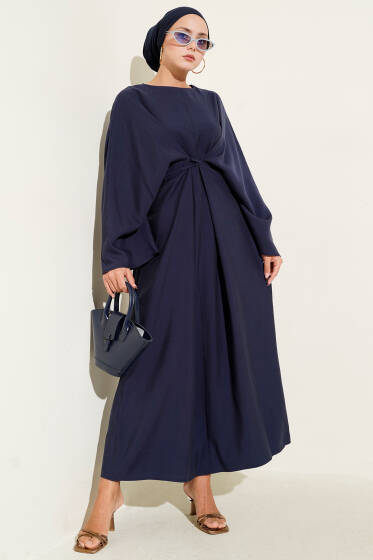 İp Bağcık Detaylı Salaş Elbise Lacivert - Elbise