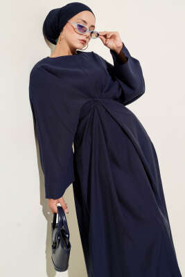 İp Bağcık Detaylı Salaş Elbise Lacivert - Tesettür Elbise