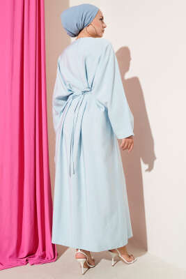 İp Bağcık Detaylı Salaş Elbise Mavi - Tesettür Elbise