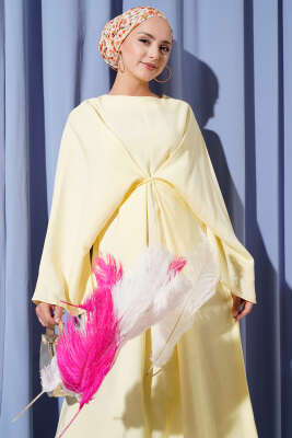 İp Bağcık Detaylı Salaş Elbise Sarı - Tesettür Elbise