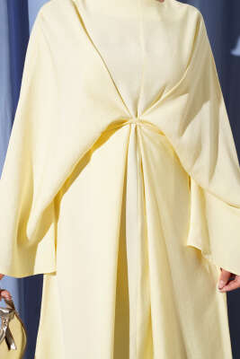 İp Bağcık Detaylı Salaş Elbise Sarı - Tesettür Elbise