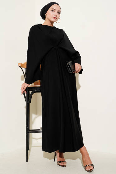 İp Bağcık Detaylı Salaş Elbise Siyah - Elbise