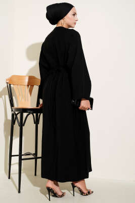 İp Bağcık Detaylı Salaş Elbise Siyah - Tesettür Elbise