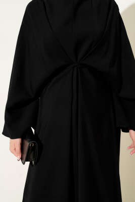 İp Bağcık Detaylı Salaş Elbise Siyah - Tesettür Elbise