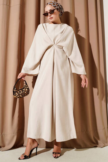 İp Bağcık Detaylı Salaş Elbise Taş - Elbise