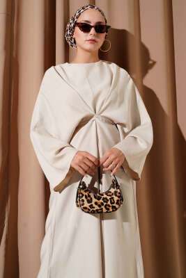 İp Bağcık Detaylı Salaş Elbise Taş - Tesettür Elbise