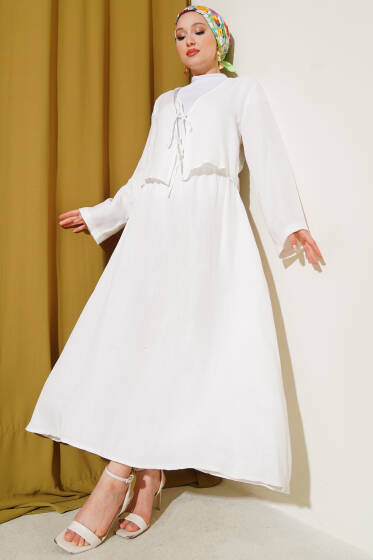 İp Bağcık Kimono Etekli İkili Takım Beyaz - İkili Takım