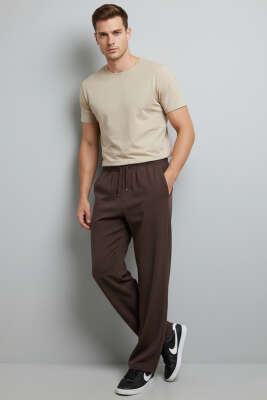 İp Bağcıklı Baggy Tensel Erkek Pantolon Kahve - Erkek Pantolon