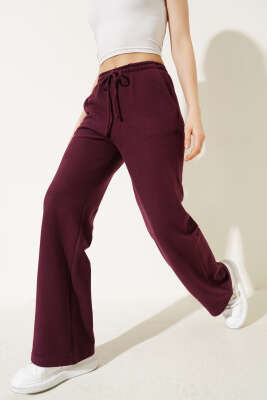 İp Bağcıklı Bol Paça Pantolon Bordo - HELLIE