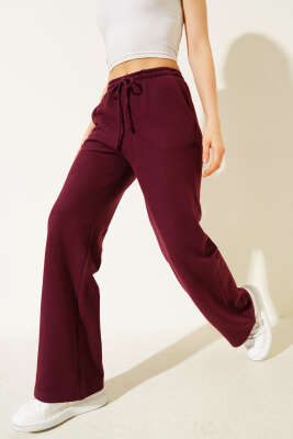 İp Bağcıklı Bol Paça Pantolon Bordo - HELLIE