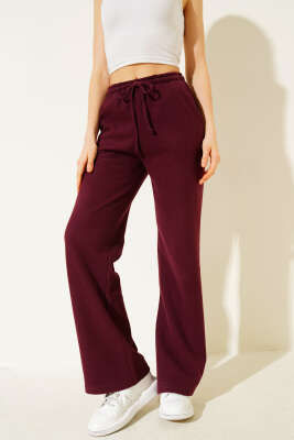 İp Bağcıklı Bol Paça Pantolon Bordo - HELLIE