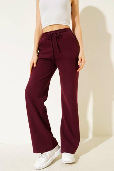 İp Bağcıklı Bol Paça Pantolon Bordo - Günün Seçilenleri