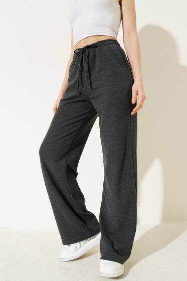İp Bağcıklı Bol Paça Pantolon Füme - Kadın Giyim Modelleri
