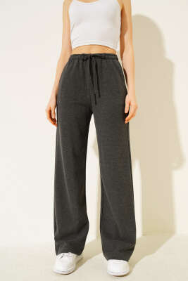 İp Bağcıklı Bol Paça Pantolon Füme - Kadın Giyim Modelleri