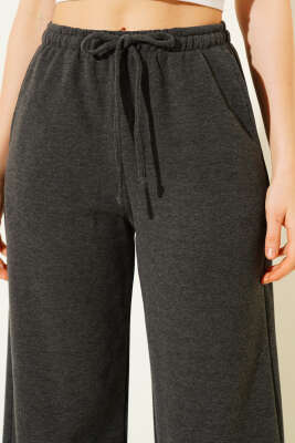 İp Bağcıklı Bol Paça Pantolon Füme - Kadın Giyim Modelleri