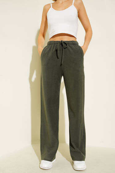 İp Bağcıklı Bol Paça Pantolon Haki - Kadın Giyim Modelleri