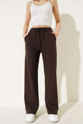 İp Bağcıklı Bol Paça Pantolon Kahve - Kadın Giyim Modelleri