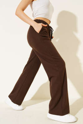 İp Bağcıklı Bol Paça Pantolon Kahve - HELLIE