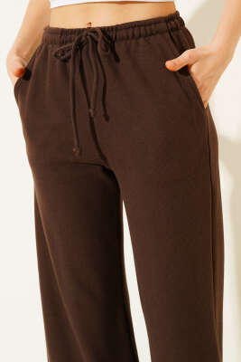 İp Bağcıklı Bol Paça Pantolon Kahve - Kadın Giyim Modelleri