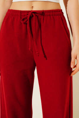 İp Bağcıklı Bol Paça Pantolon Kırmızı - Kadın Giyim Modelleri