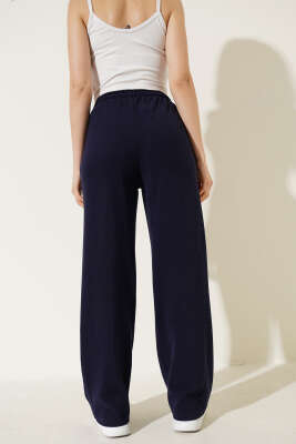 İp Bağcıklı Bol Paça Pantolon Lacivert - Kadın Giyim Modelleri