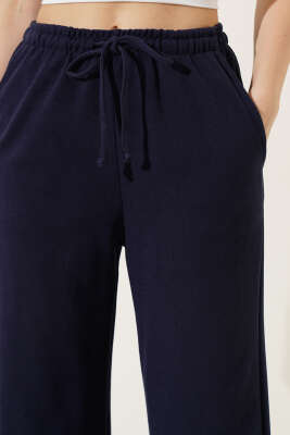 İp Bağcıklı Bol Paça Pantolon Lacivert - Kadın Giyim Modelleri