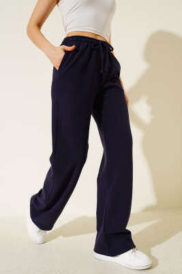 İp Bağcıklı Bol Paça Pantolon Lacivert - Kadın Giyim Modelleri