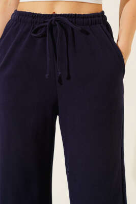 İp Bağcıklı Bol Paça Pantolon Lacivert - Kadın Giyim Modelleri