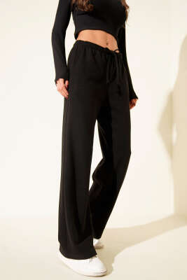 İp Bağcıklı Bol Paça Pantolon Siyah - HELLIE